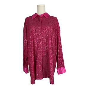 Haptics Lumina Hot Pink Oversized Sequin Shirt Dress Small